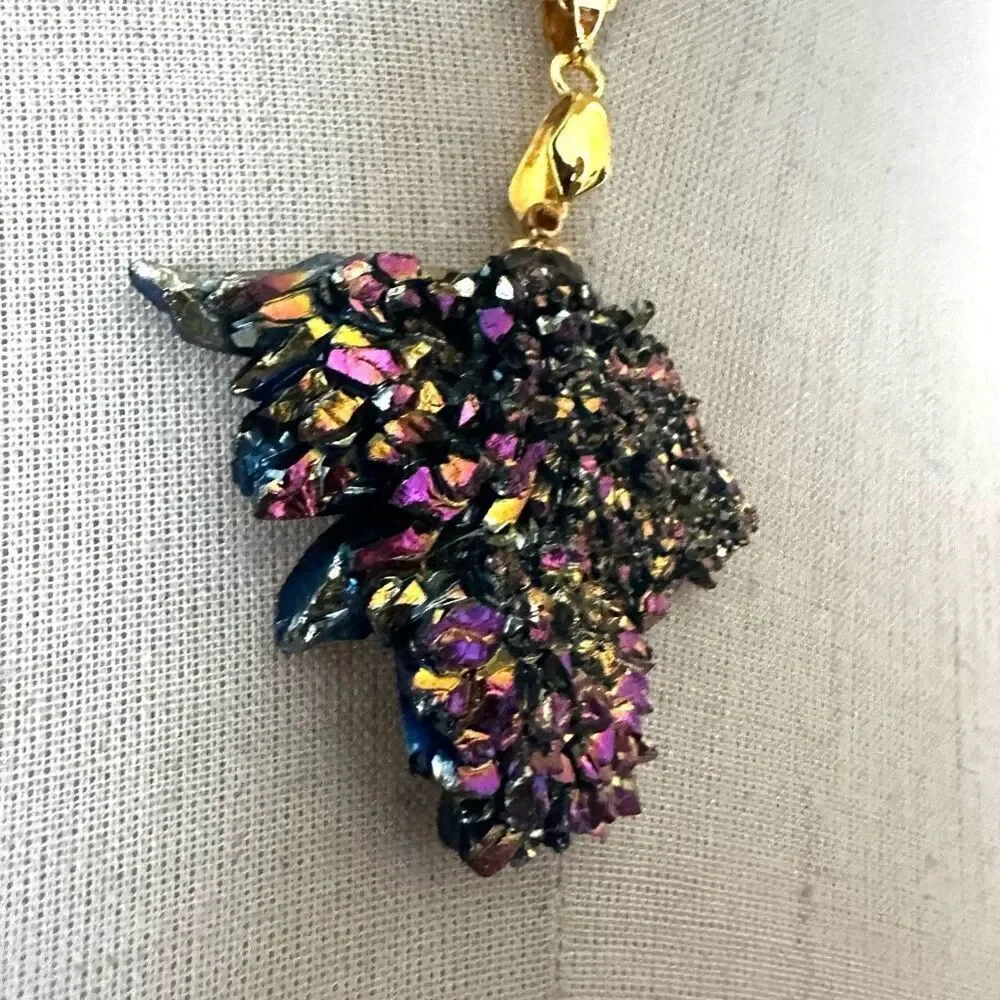 Rainbow Titanium Druzy Crystal Pendant Necklace